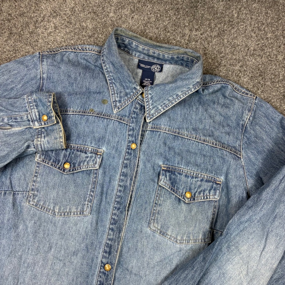 Venezia Jeans Denim Button Down Shirt Womens Size 14/16 Blue Long Sleeve Cotton